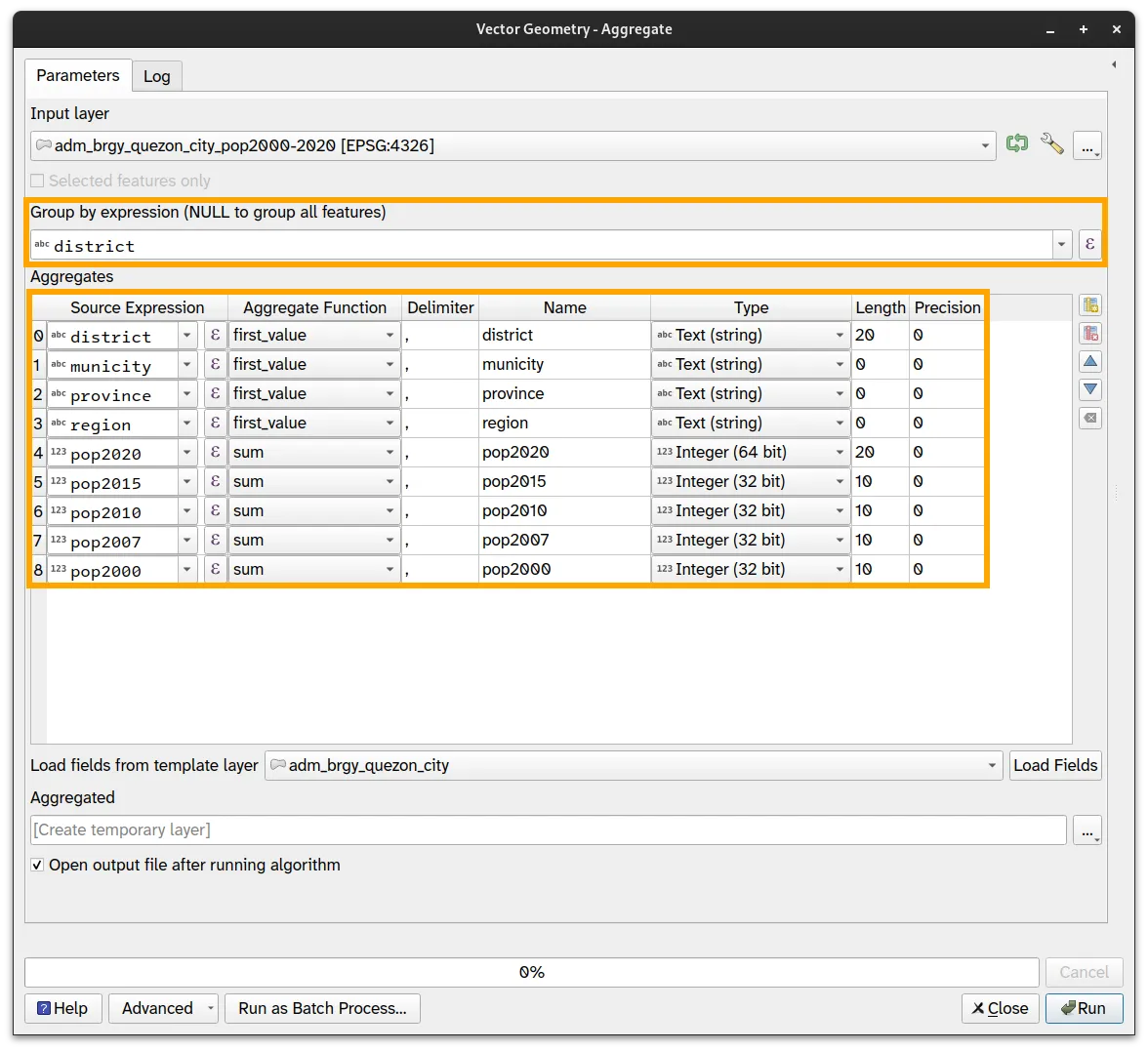 Aggregate algorithm parameters