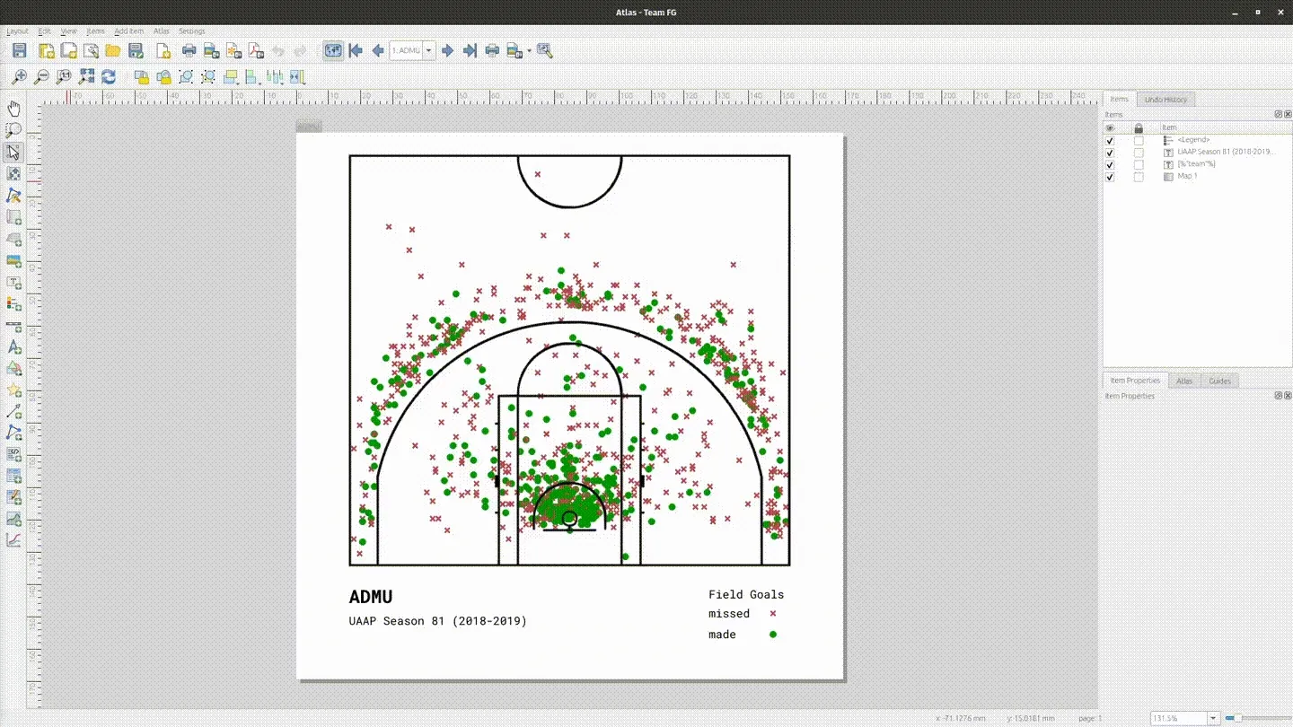 Output for Exercise 4.2. Mapping the field goals of different teams using an Atlas