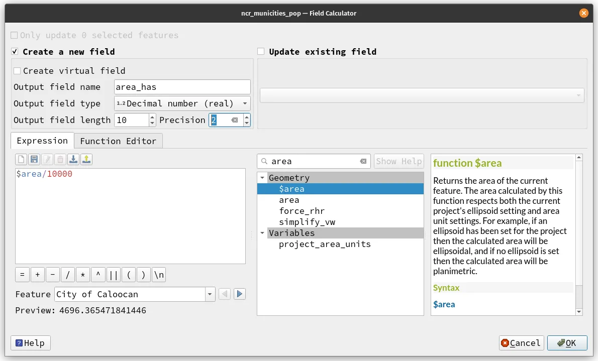 Computing for the area in hectares