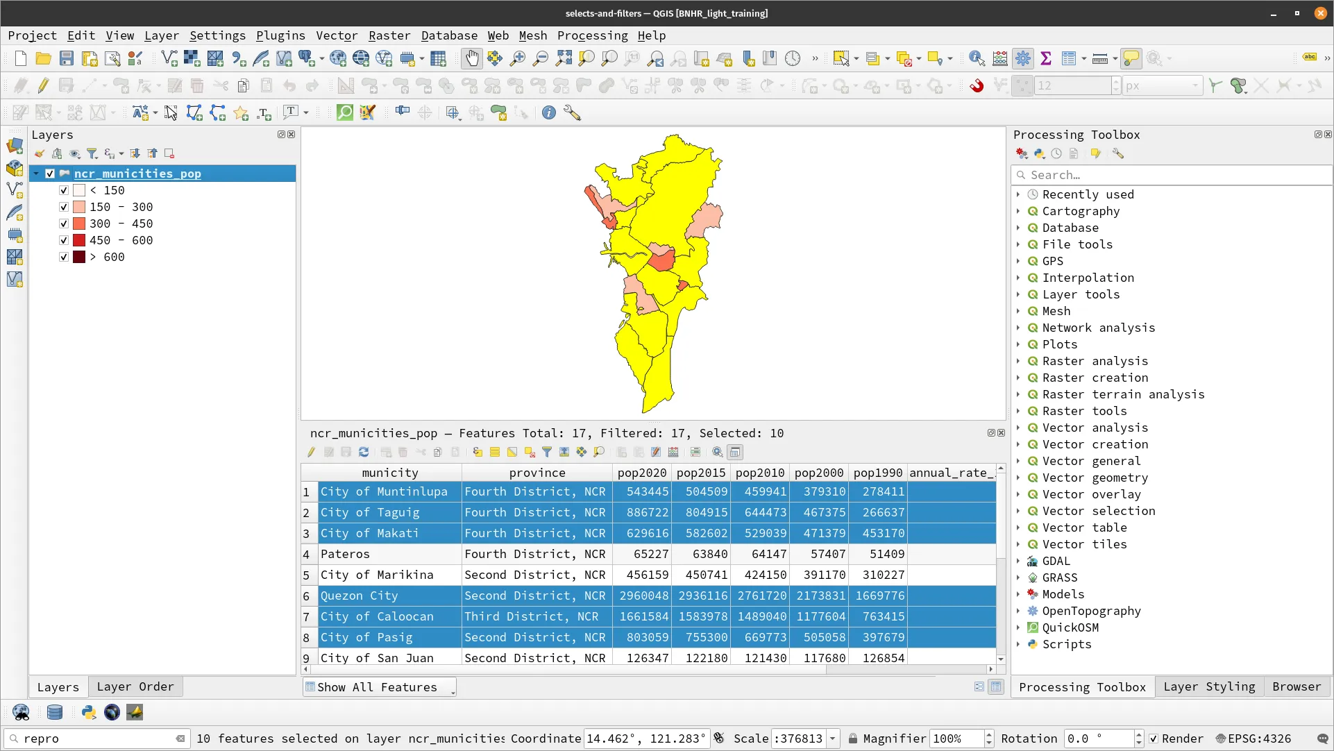 Administrative areas with population in 2020 > 500,000 selected