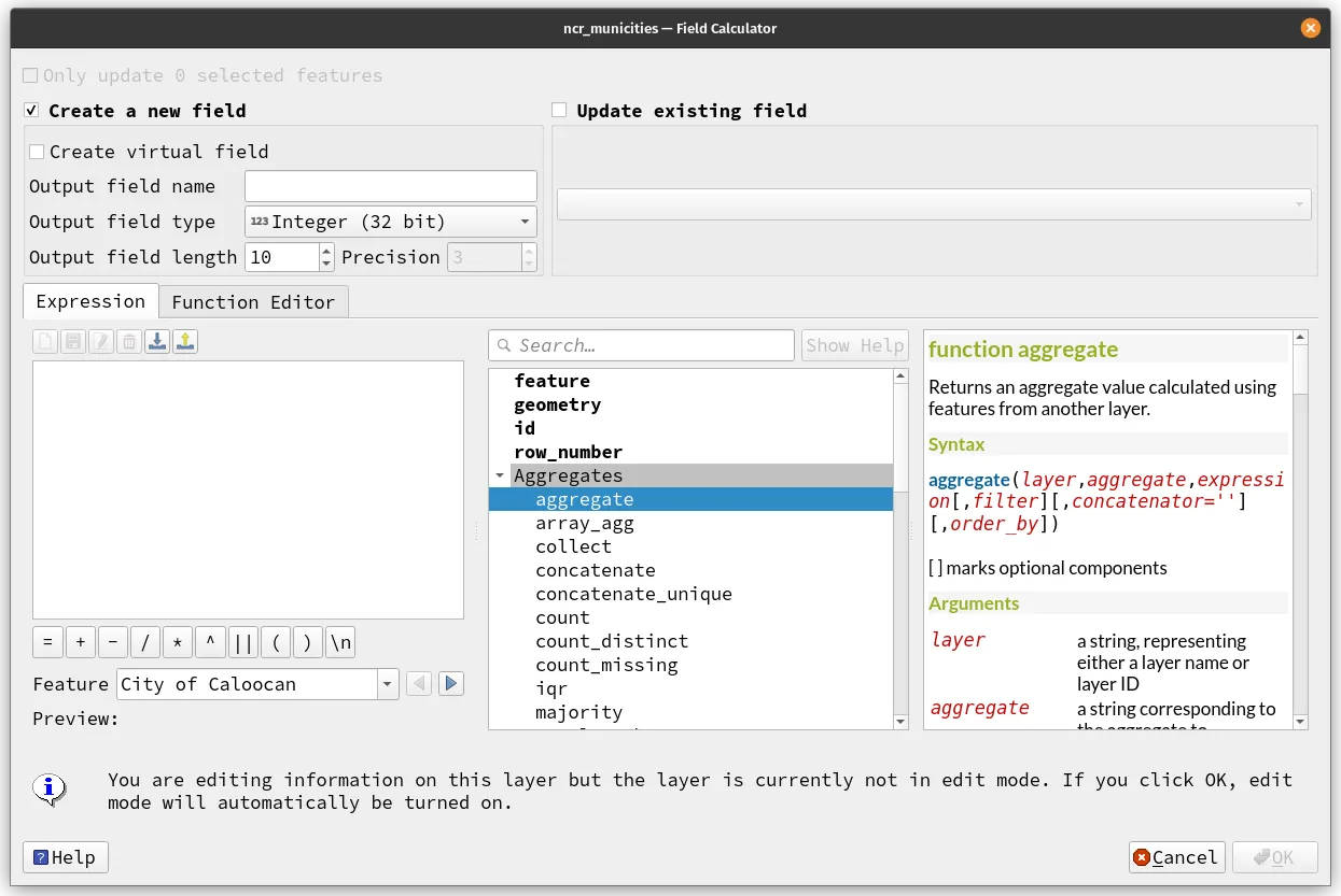 The Field Calculator dialog