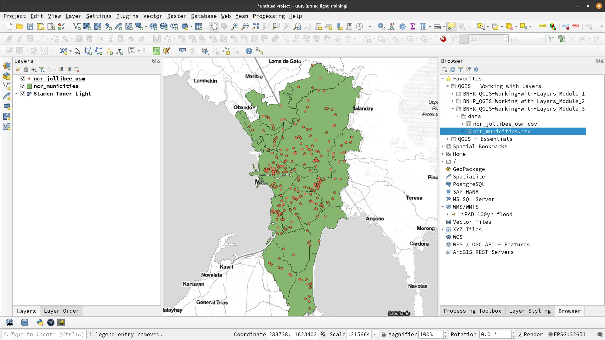 All CSV layers loaded in QGIS