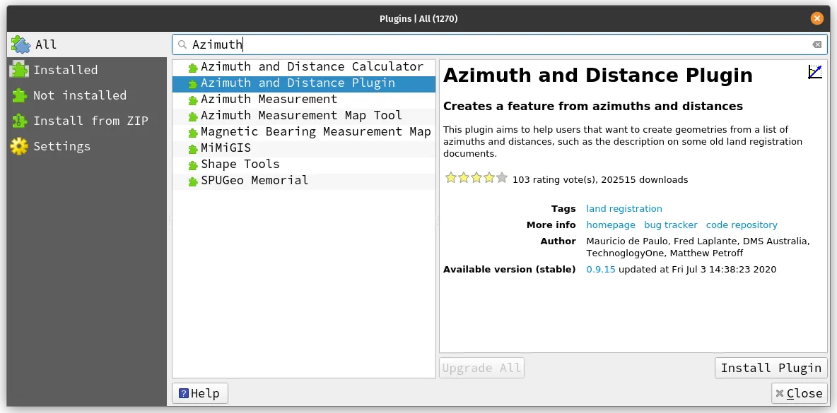 Azimuth and Distance Plugin