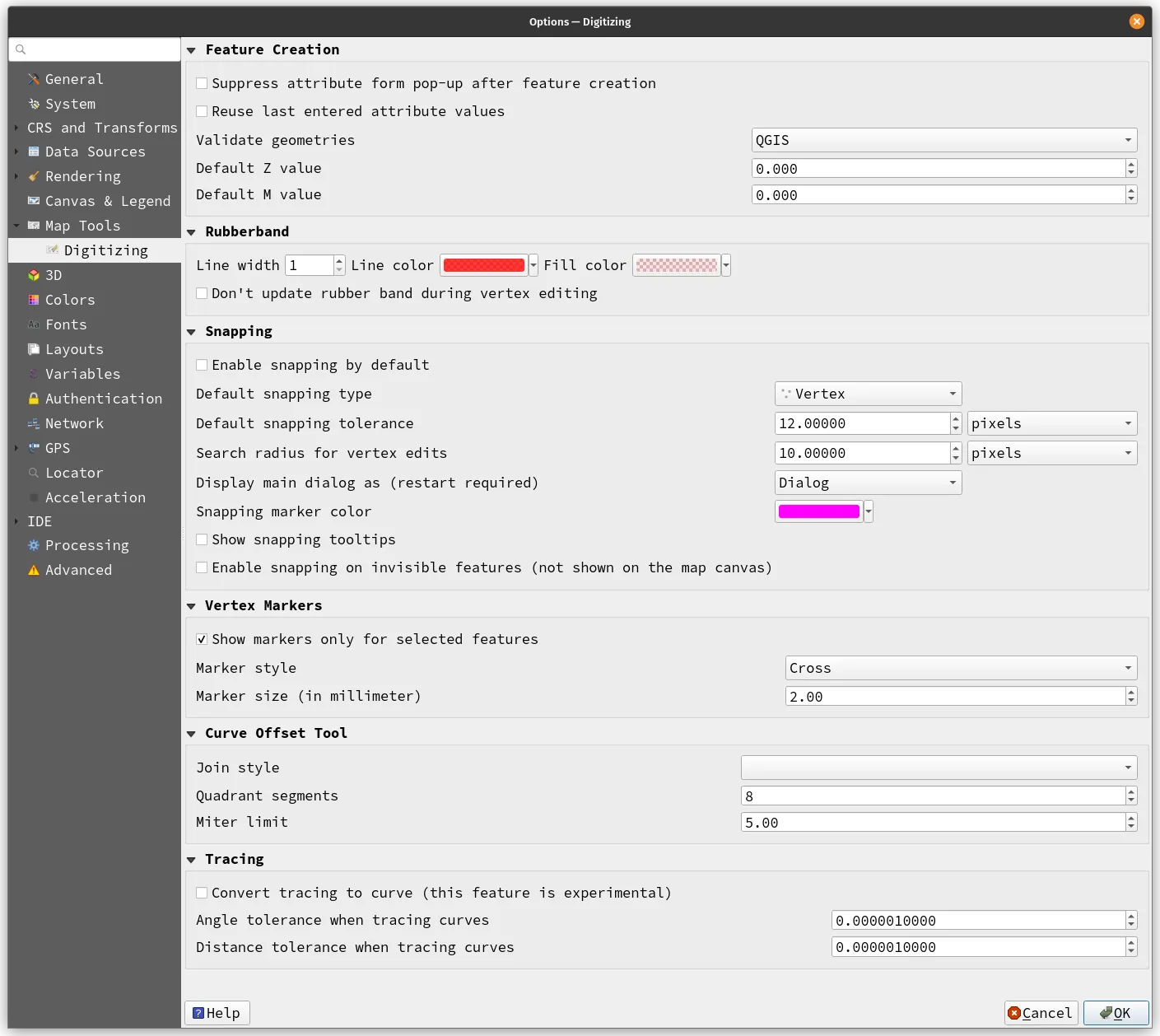 Digitizing settings