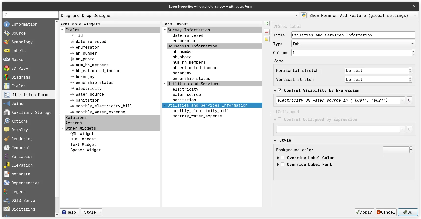 Control visibility of Utilities and Services Information tab