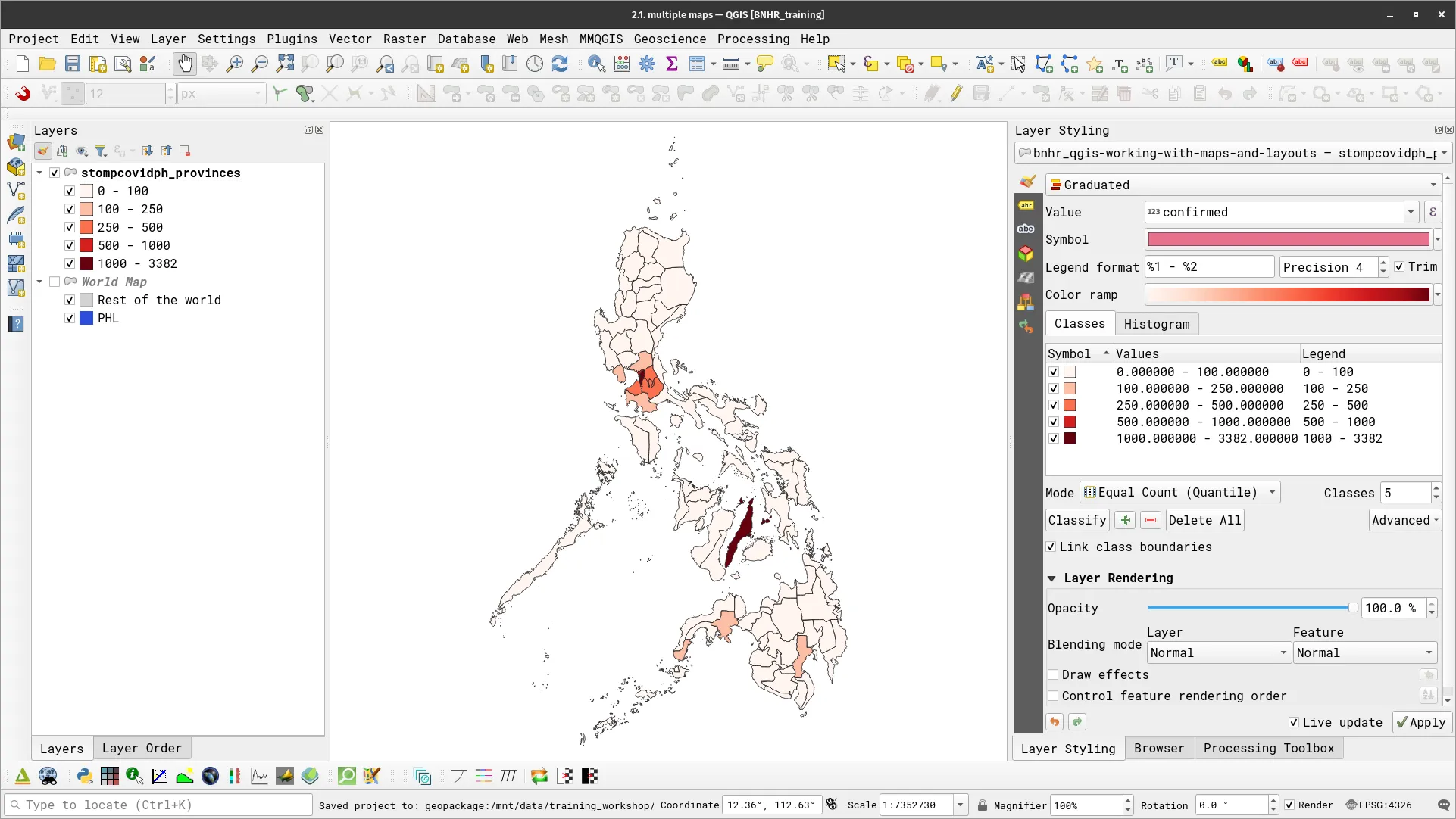 stompcovidph_provinces layer with graduated symbology
