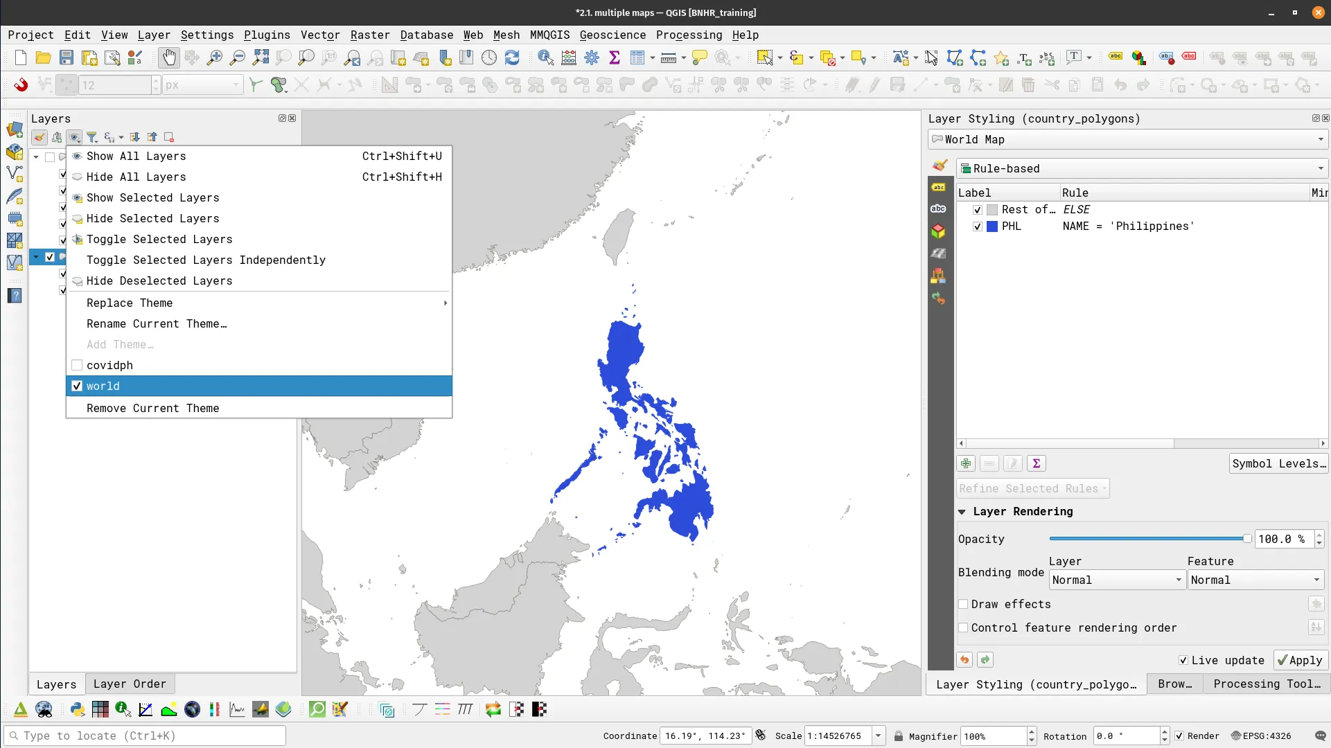 Two map themes (covidph and world)