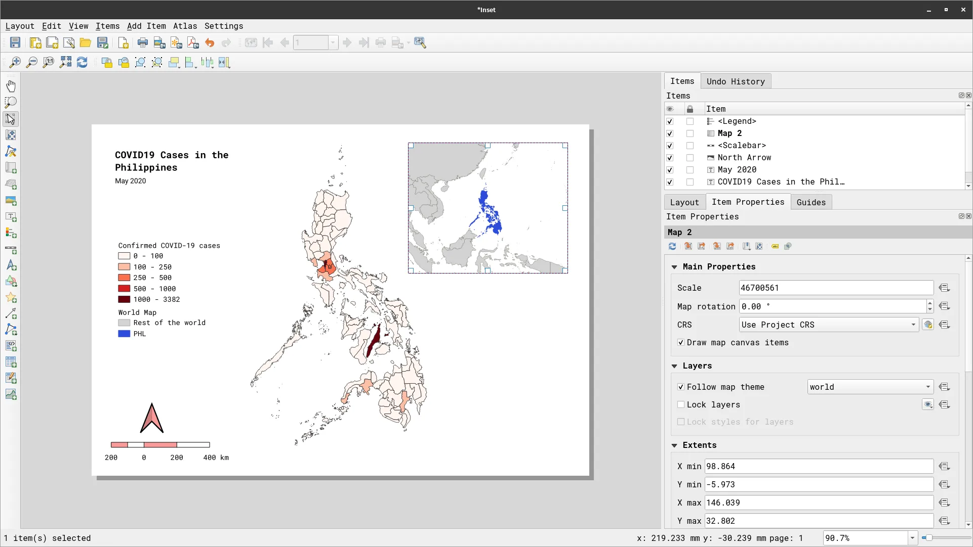 The world theme used in the inset map