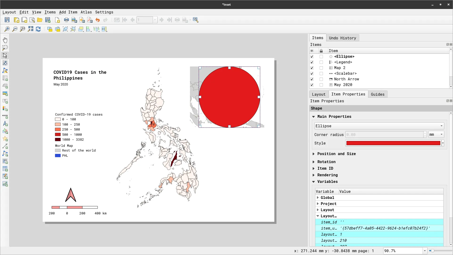 Shape element placed in the area where we want it to clip the inset map