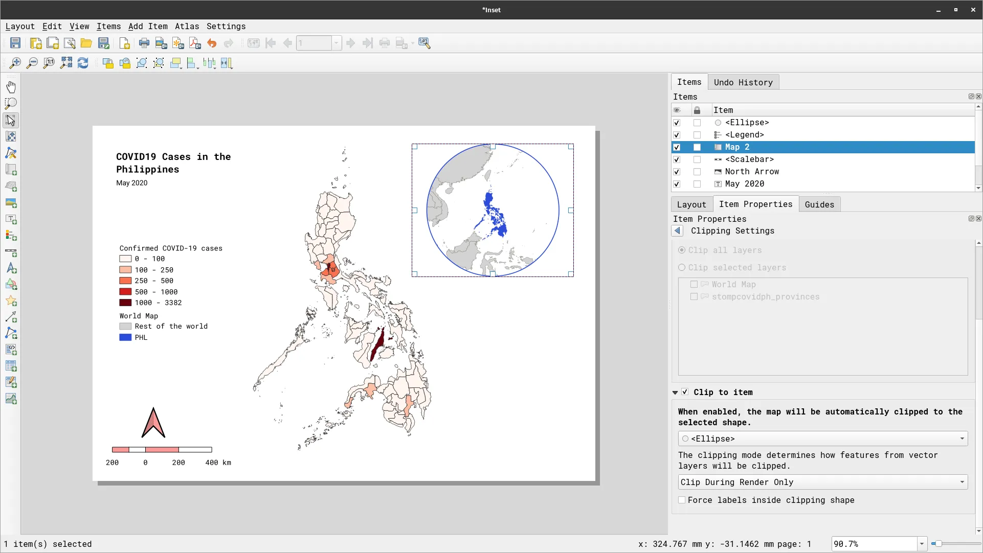 Clipping settings for the inset map
