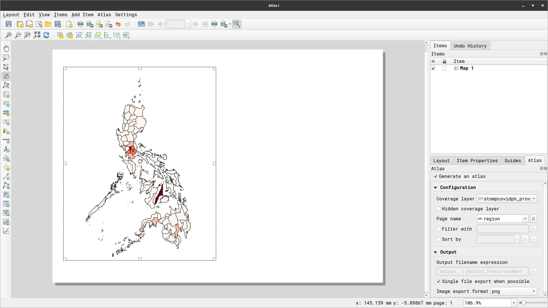 Map added to the print layout