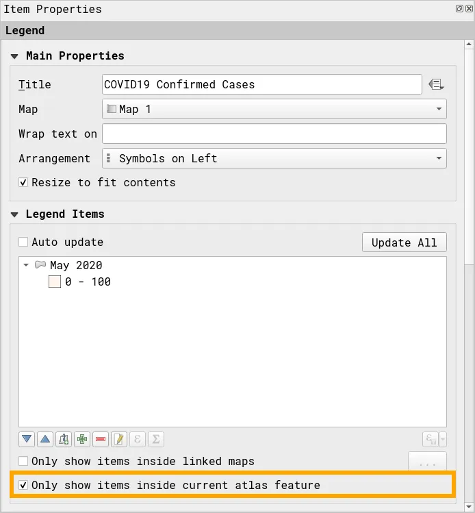 Setup legend to only show items inside the current atlas feature