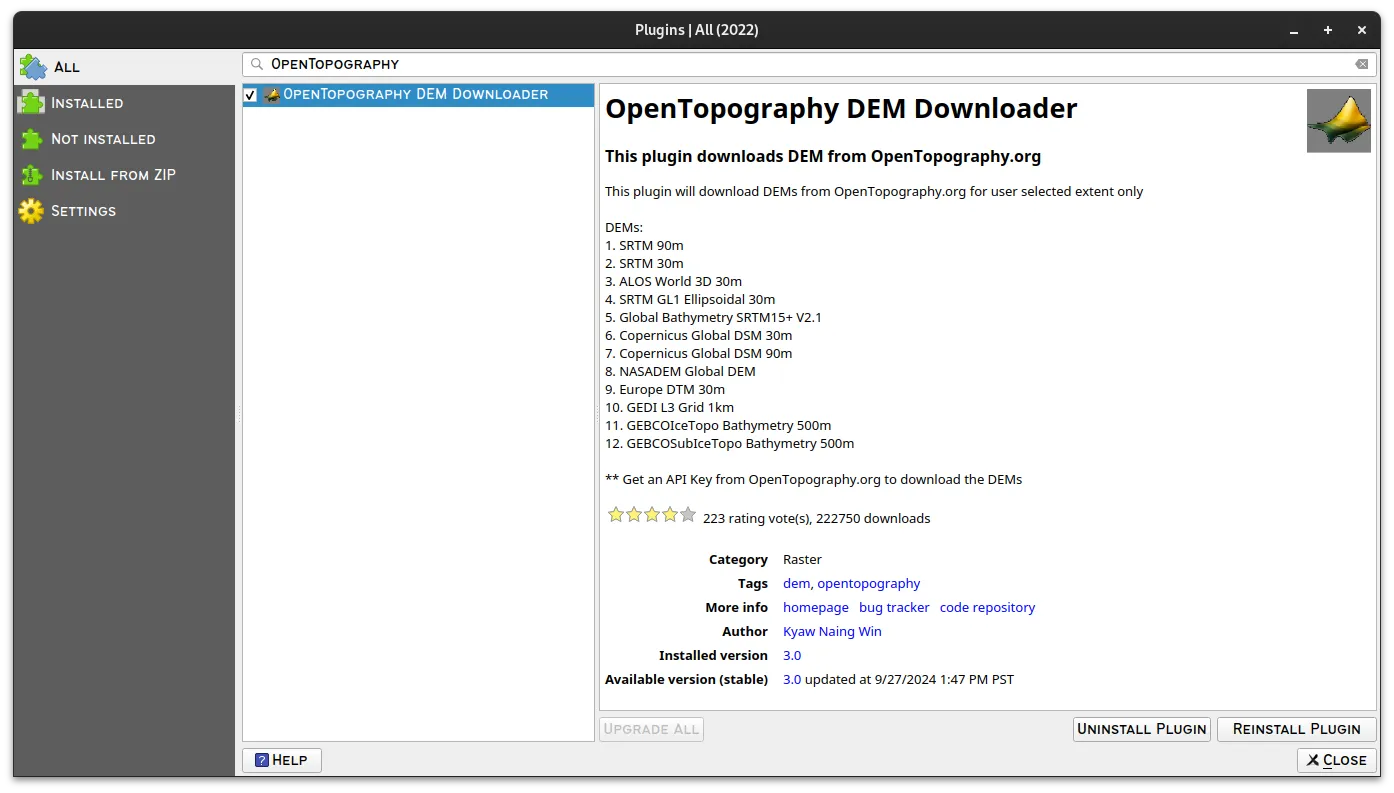 The OpenTopography DEM Downloader plugin