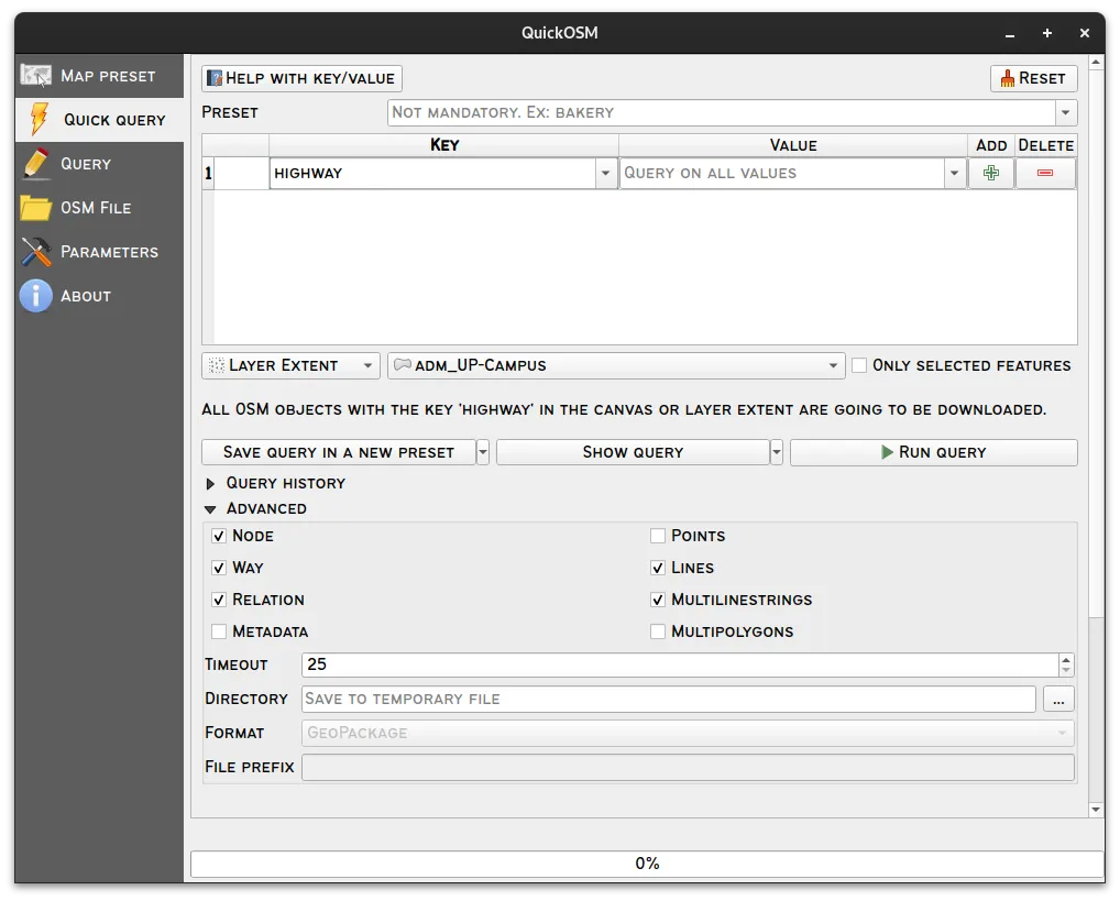 Example QuickOSM plugin 01
