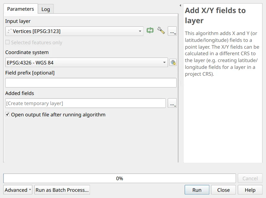 Add X/Y fields with its default coordinate system