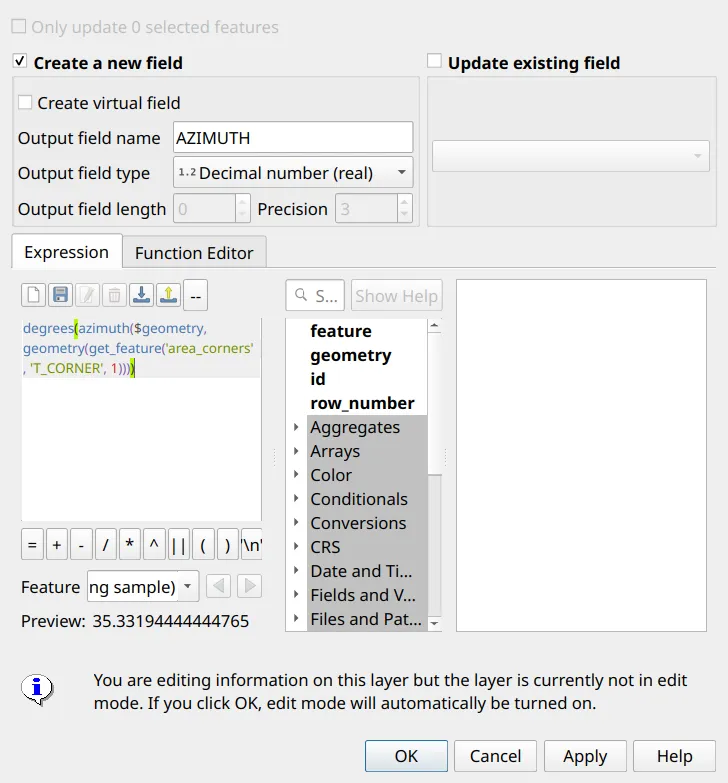 Computing the tie line azimuth
