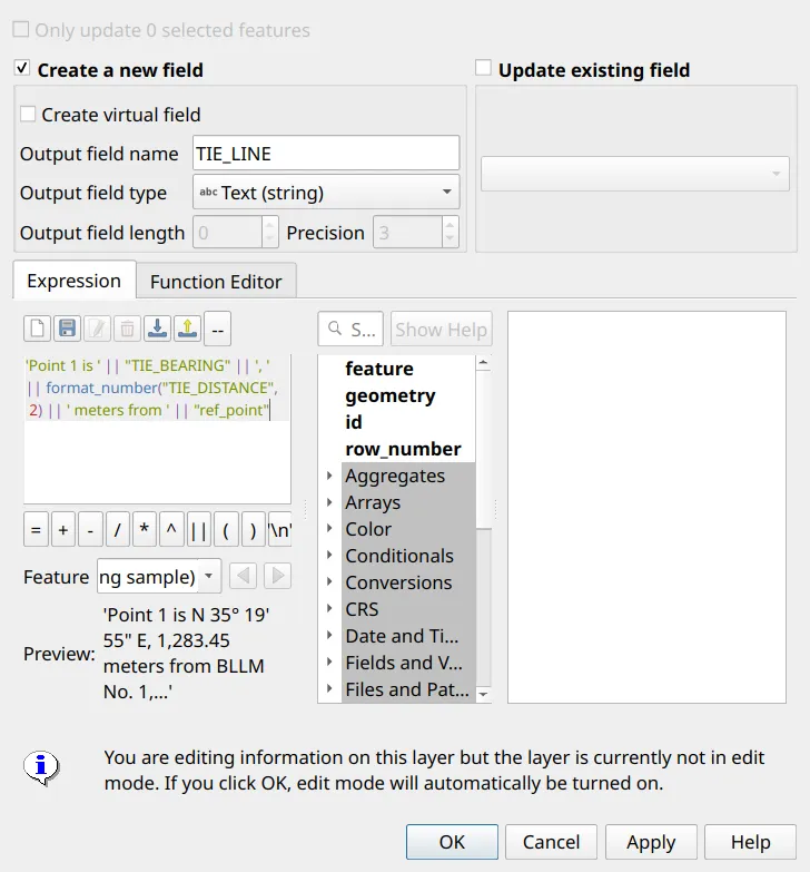 Writing the tie line description