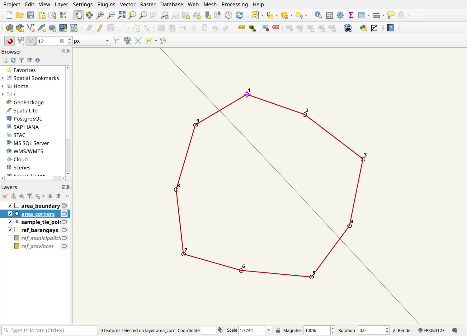 The numbered corners of the sample application