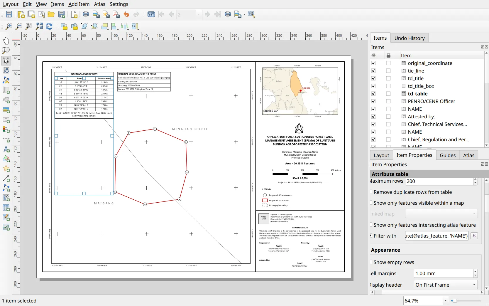 Filtering the technical description table to the current application